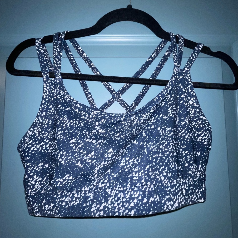 Navy and white Gap Fit sports bra